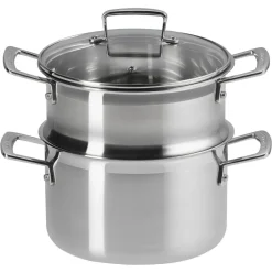 Discount LE CREUSET 3-ply Stainless Steel Casserole Dish with Steamer and Lid 20cm