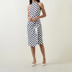 Sale JOSEPH RIBKOFF Polka Dot Pleated Pencil Dress