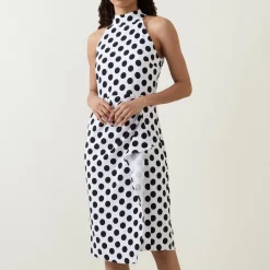 Sale JOSEPH RIBKOFF Polka Dot Pleated Pencil Dress