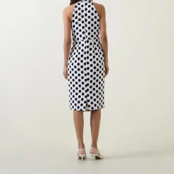 Sale JOSEPH RIBKOFF Polka Dot Pleated Pencil Dress