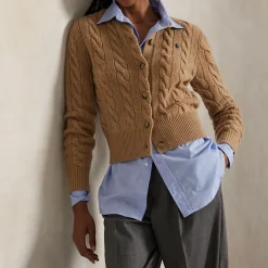 Polo Player Logo Cable Knit Cardigan