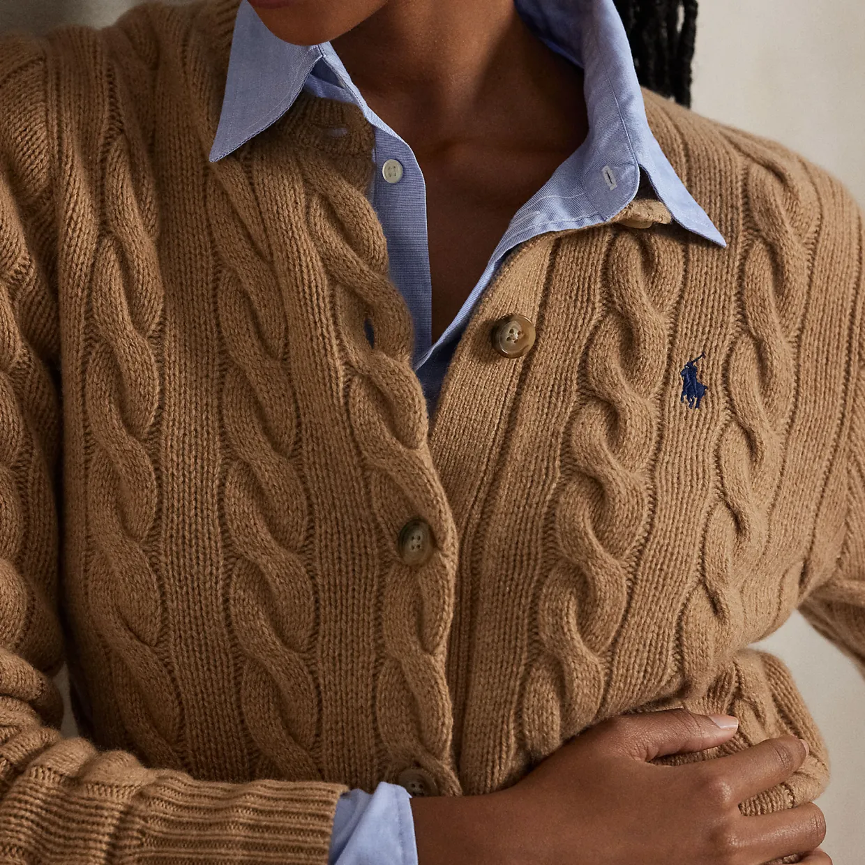 Polo Player Logo Cable Knit Cardigan