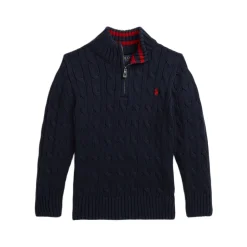 Fashion POLO RALPH LAUREN Polo Player Logo Half-Zip Cable Knit Sweater 4-7 Years
