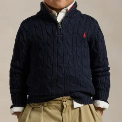 Fashion POLO RALPH LAUREN Polo Player Logo Half-Zip Cable Knit Sweater 4-7 Years
