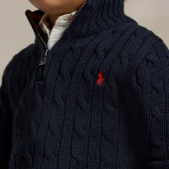 Fashion POLO RALPH LAUREN Polo Player Logo Half-Zip Cable Knit Sweater 4-7 Years