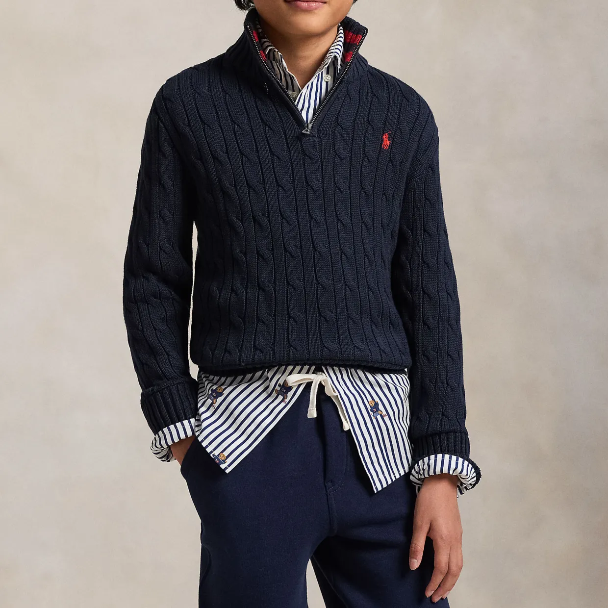 Polo Player Logo Half-Zip Cable Knit Sweater 6-14 Years