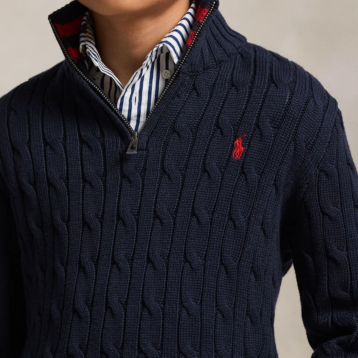 Polo Player Logo Half-Zip Cable Knit Sweater 6-14 Years