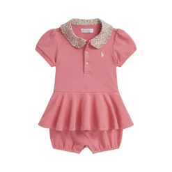 Clearance POLO RALPH LAUREN Pony Logo Floral-Collar Mesh Bubble Shortall 3-12 Months