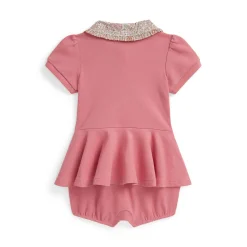 Clearance POLO RALPH LAUREN Pony Logo Floral-Collar Mesh Bubble Shortall 3-12 Months