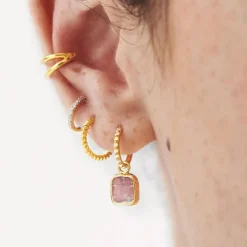 Hot MISSOMA Rhodochrosite Mini Pyramid Charm Hoop Earrings