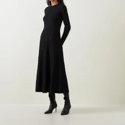 Ribbed Knit Flared Dress