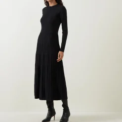 Ribbed Knit Flared Dress