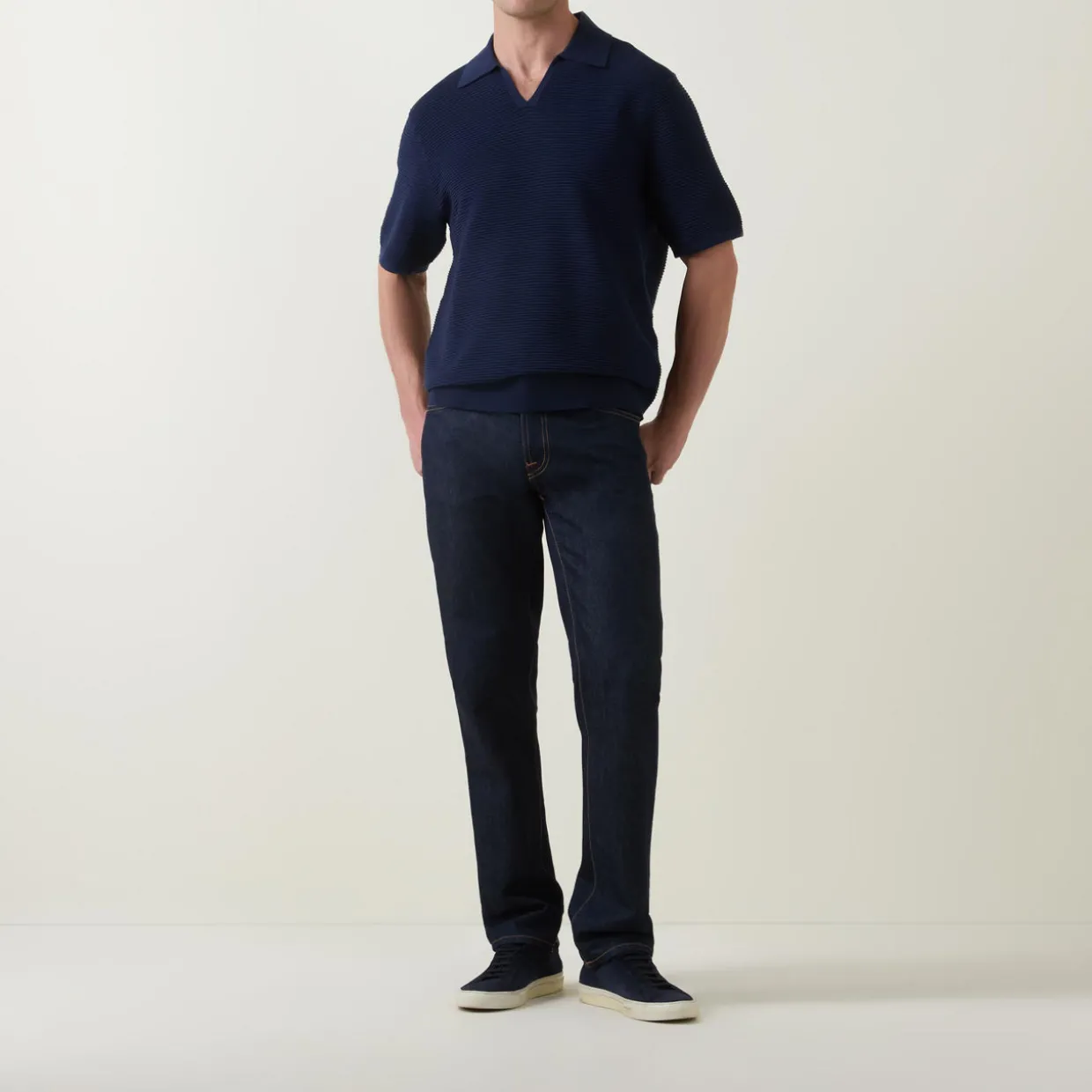 Ribbed Knit Polo Shirt