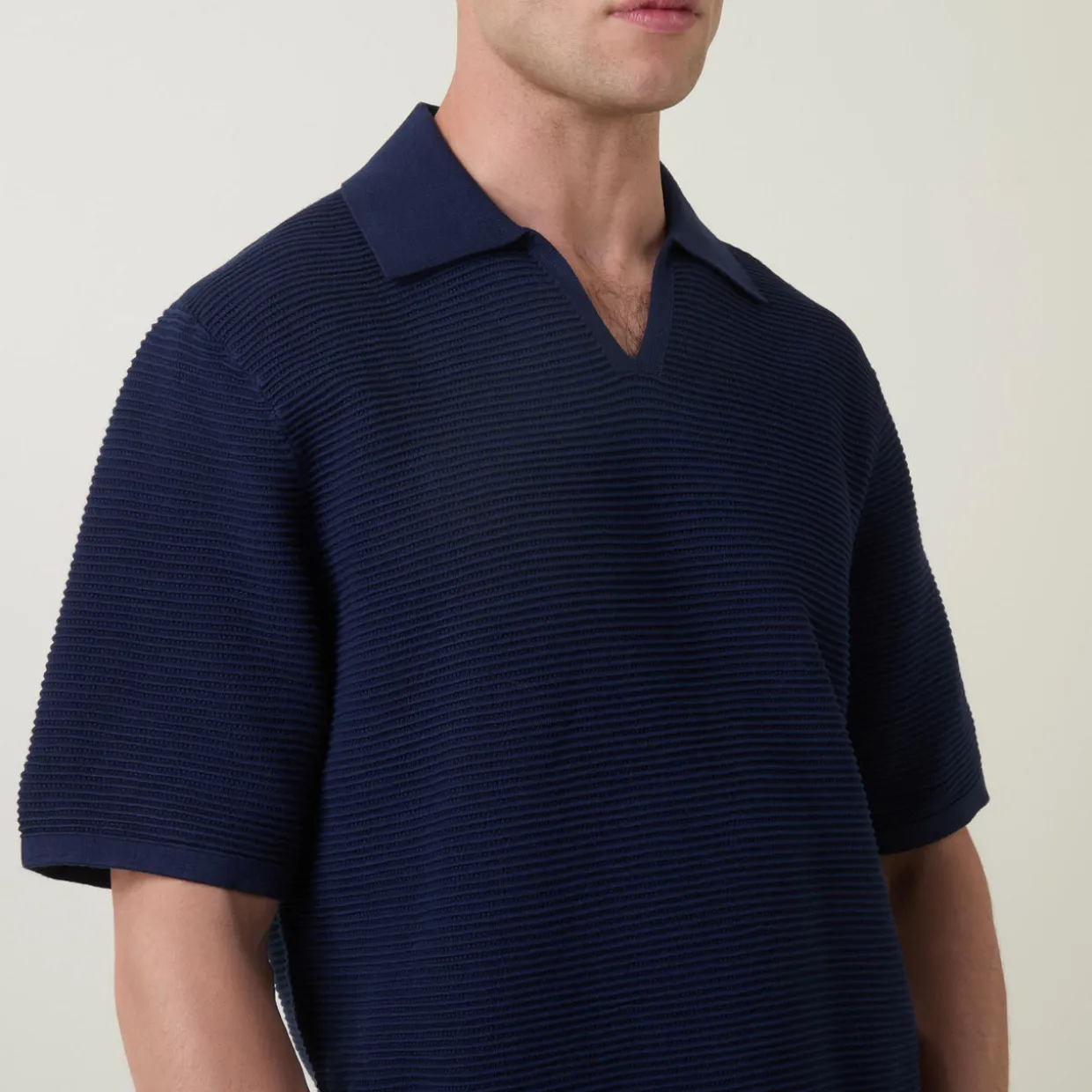 Ribbed Knit Polo Shirt