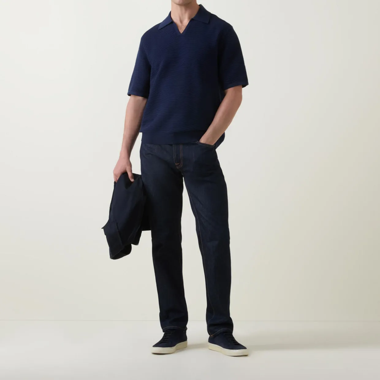 Ribbed Knit Polo Shirt