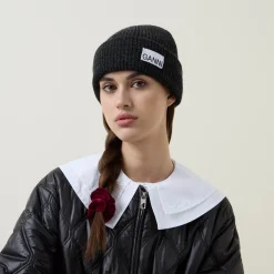 Outlet GANNI Ribbed-Knit Lightweight Beanie Hat