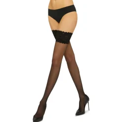 Satin Touch Stay Ups Black