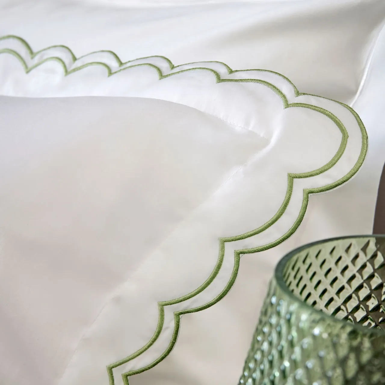 Clearance CHRISTY Scallop Edge Oxford Pillowcase Pair Matcha
