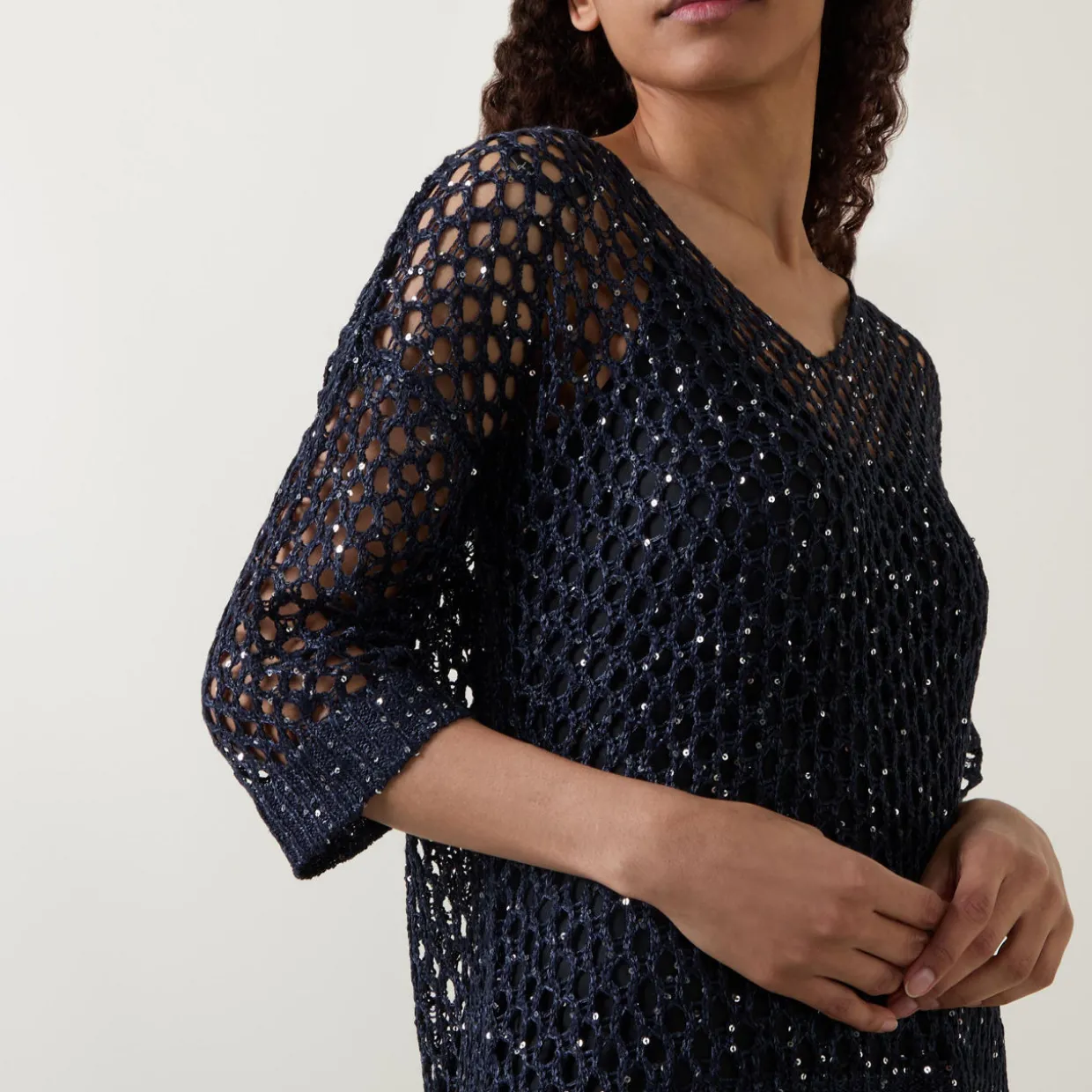 Sequin Open-Knit Sweater