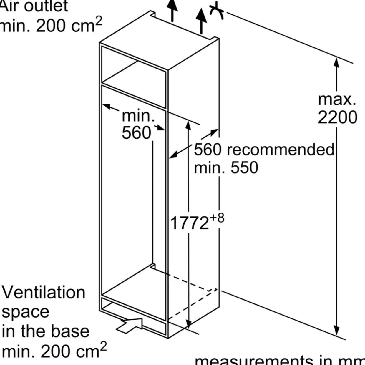 Series 4 Built In 177.5x56cm Flat Hinge Fridge