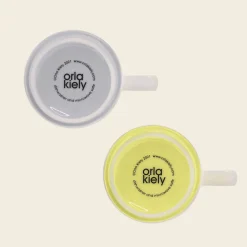 Set of Two Mugs - Block Flower Slate- Ochre