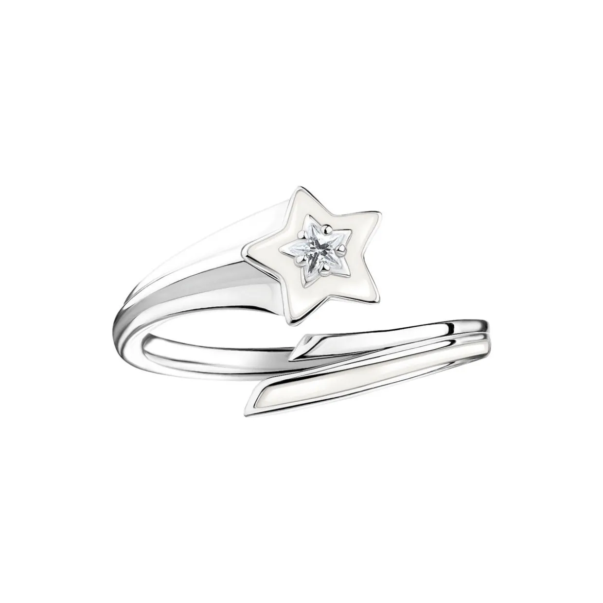 Silver & White Enamel Star Ring