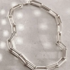 Silver-Tone Square Link Necklace