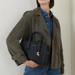 New MICHAEL MICHAEL KORS Small Woven-Trim Leather Satchel