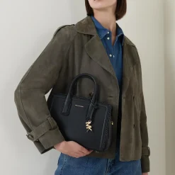 Small Woven-Trim Leather Satchel