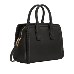 Small Woven-Trim Leather Satchel