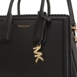 Small Woven-Trim Leather Satchel