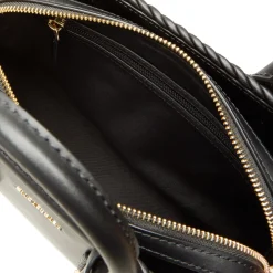 Small Woven-Trim Leather Satchel