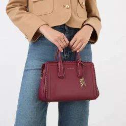 Small Woven-Trim Leather Satchel