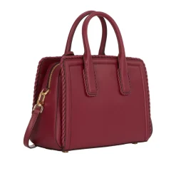 Small Woven-Trim Leather Satchel