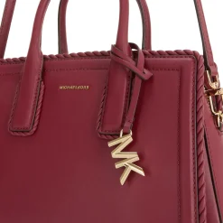 Small Woven-Trim Leather Satchel