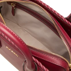 Small Woven-Trim Leather Satchel