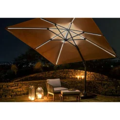 Square Glow Parasol & Cover Taupe 3m