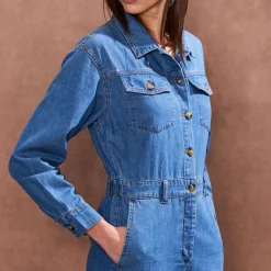 Straight Leg Denim Jumpsuit