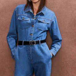Straight Leg Denim Jumpsuit