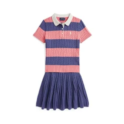 Fashion POLO RALPH LAUREN Striped Cable Knit Polo Shirt & Skirt Two-Piece Set 6-12 Years