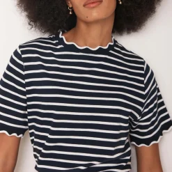 Striped Scallop Trim T-Shirt