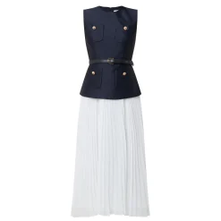 Taffeta Pleated Flared Dress