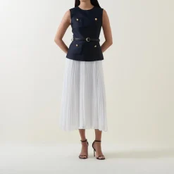 Taffeta Pleated Flared Dress