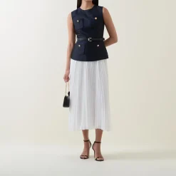 Taffeta Pleated Flared Dress