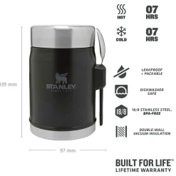 The Matte Black Pebble Classic Legendary Food Jar and Spork 0.4L