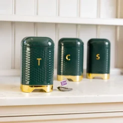 Three-Piece Textured Geometric Tea, Coffee & Sugar Canister Set