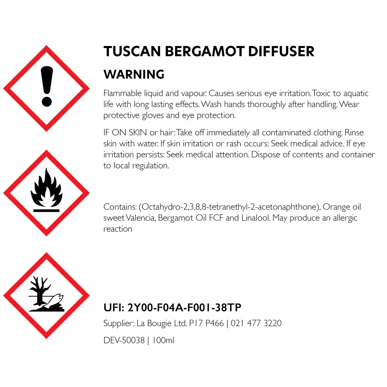 Online LA BOUGIE Tuscan Bergamot Diffuser Refill 100ml