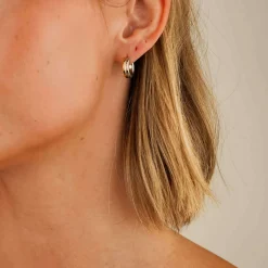 Two Tone Barrel Huggie Earrings