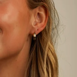 Two Tone Barrel Huggie Earrings