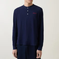 Waffle-Stitch Henley Lounge Top